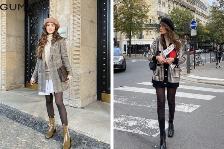 Áo khoác kẻ caro mix chân váy